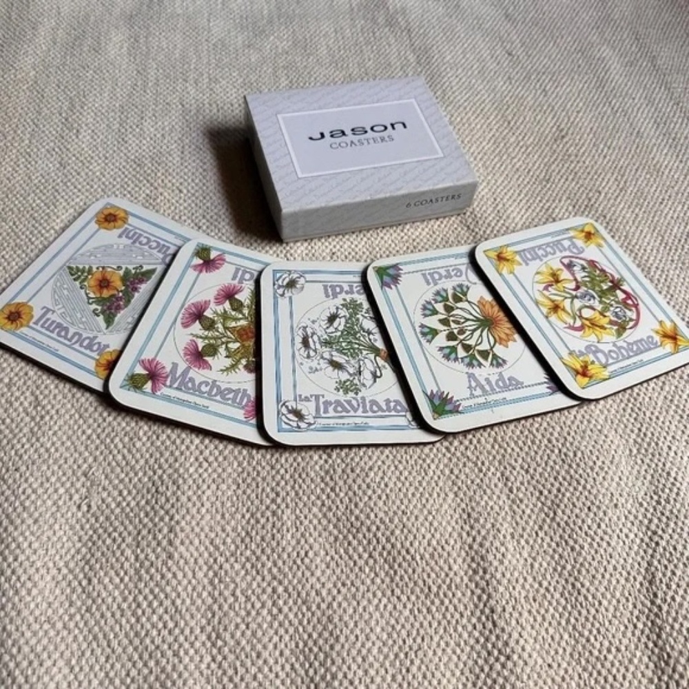 Vintage Jason of New Zealand Set of 5 Quality Cork Coasters, Opera, Original Box